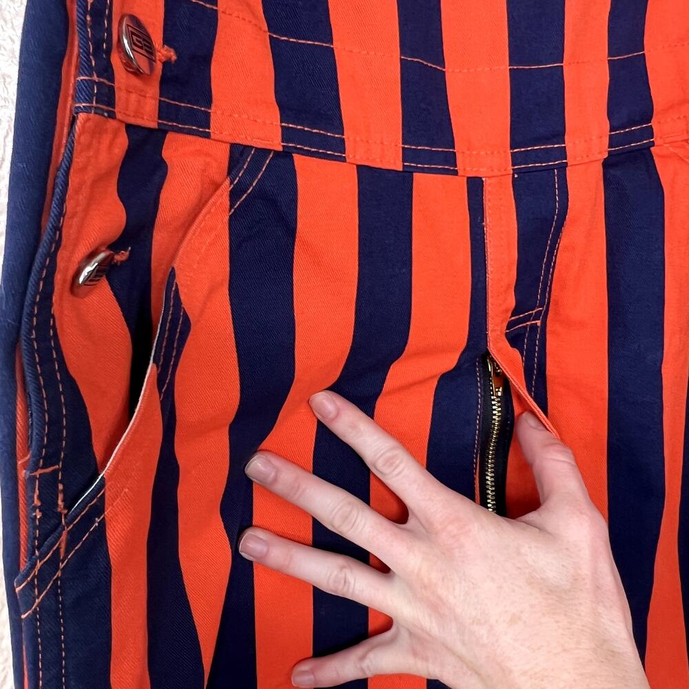 GAME BIBS Orange Navy Blue Striped Overalls Unisex SMALL Broncos Bears Knicks - Picture 3 of 7